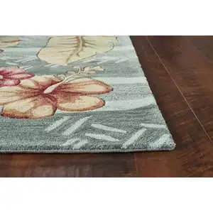 Photo of Seafoam Green Machine Woven Tropical Plants Indoor Area Rug