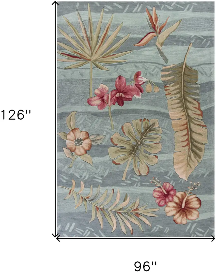 Seafoam Green Machine Woven Tropical Plants Indoor Area Rug Photo 3