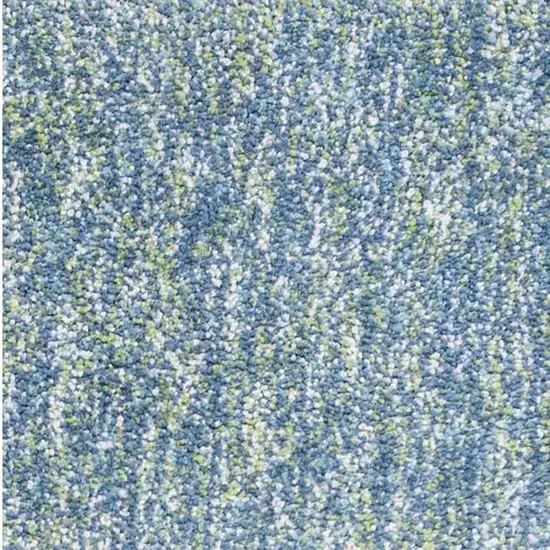 8' Blue And White Abstract Shag Hand Woven Runner Rug Photo 5