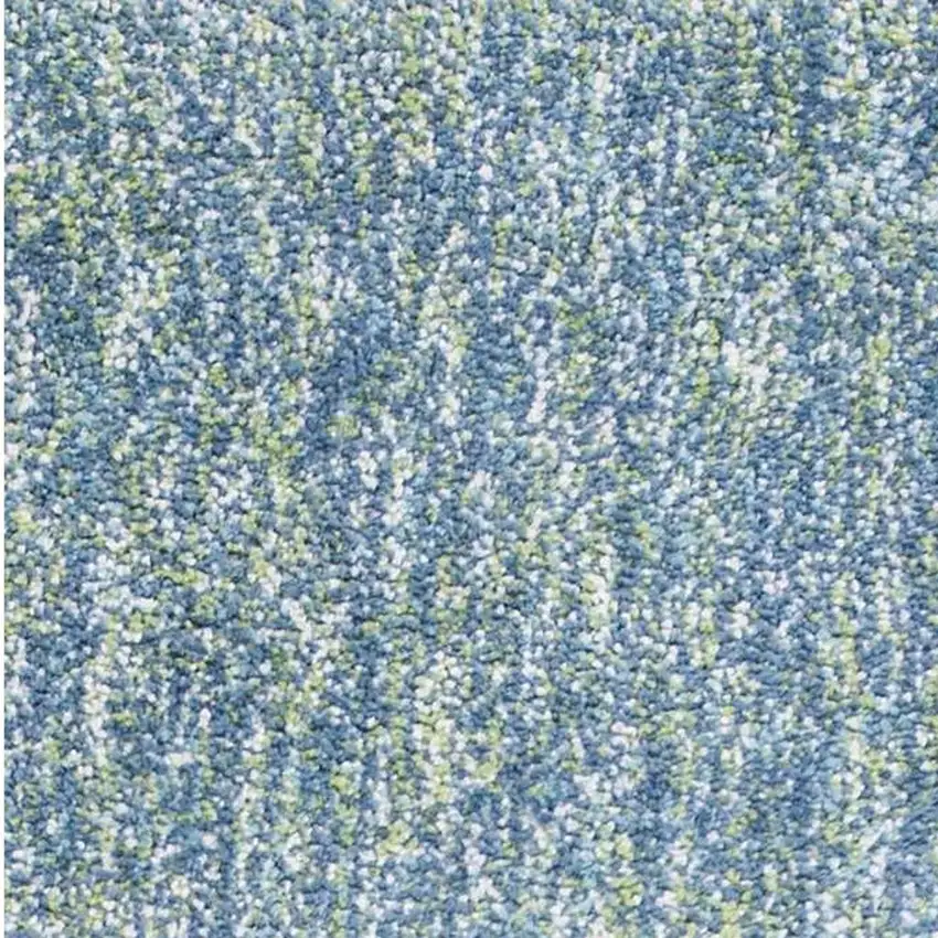 8' Blue And White Abstract Shag Hand Woven Runner Rug Photo 5