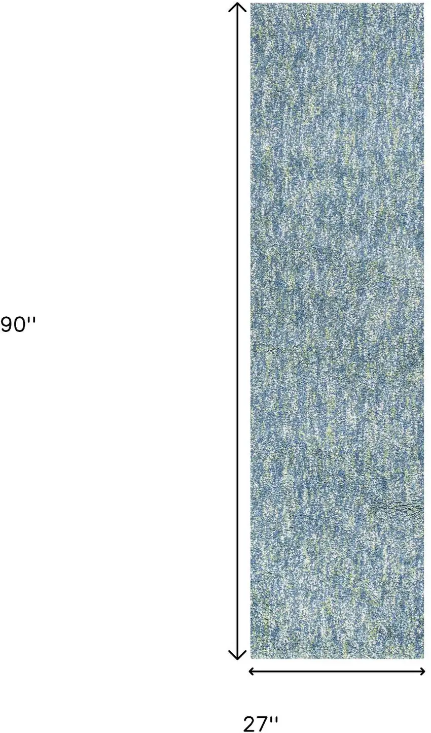 8' Blue And White Abstract Shag Hand Woven Runner Rug Photo 3