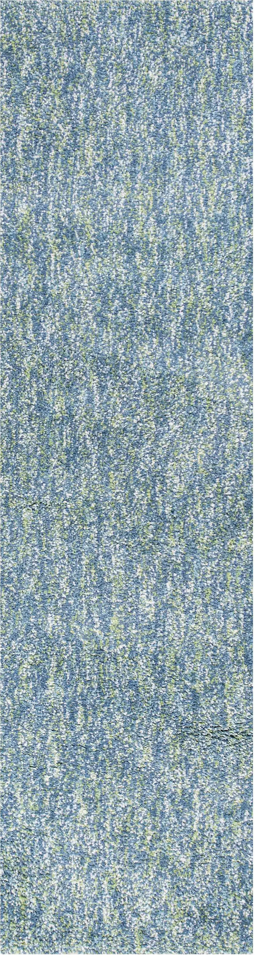 8' Blue And White Abstract Shag Hand Woven Runner Rug Photo 2