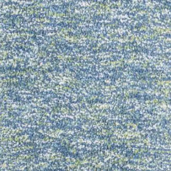 8' Blue And White Abstract Shag Hand Woven Runner Rug Photo 7