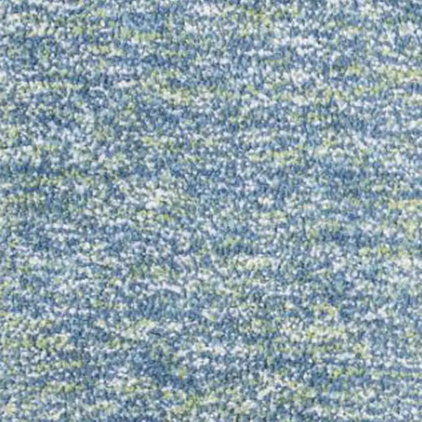 8' Blue And White Abstract Shag Hand Woven Runner Rug Photo 7