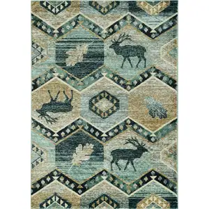 Photo of Seafoam Machine Woven Geometric Lodge Indoor Area Rug
