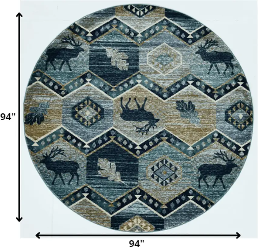 Seafoam Machine Woven Geometric Lodge Round Indoor Area Rug Photo 2