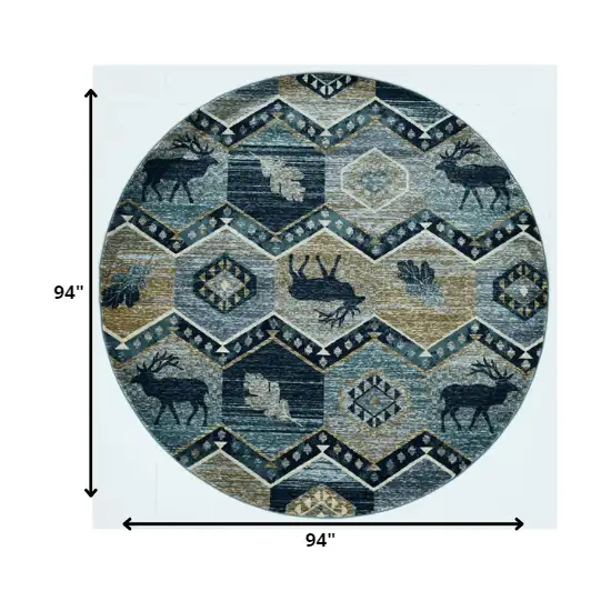 Seafoam Machine Woven Geometric Lodge Round Indoor Area Rug Photo 2