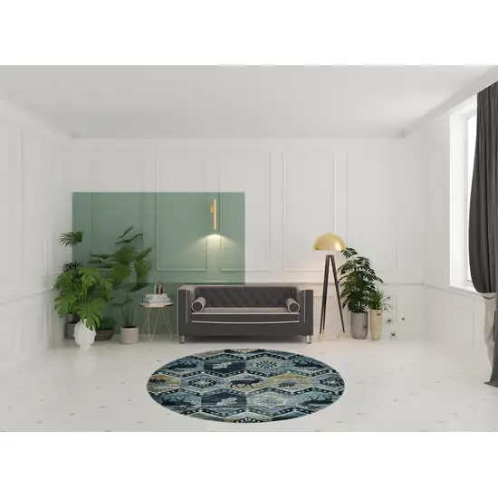 Seafoam Machine Woven Geometric Lodge Round Indoor Area Rug Photo 5