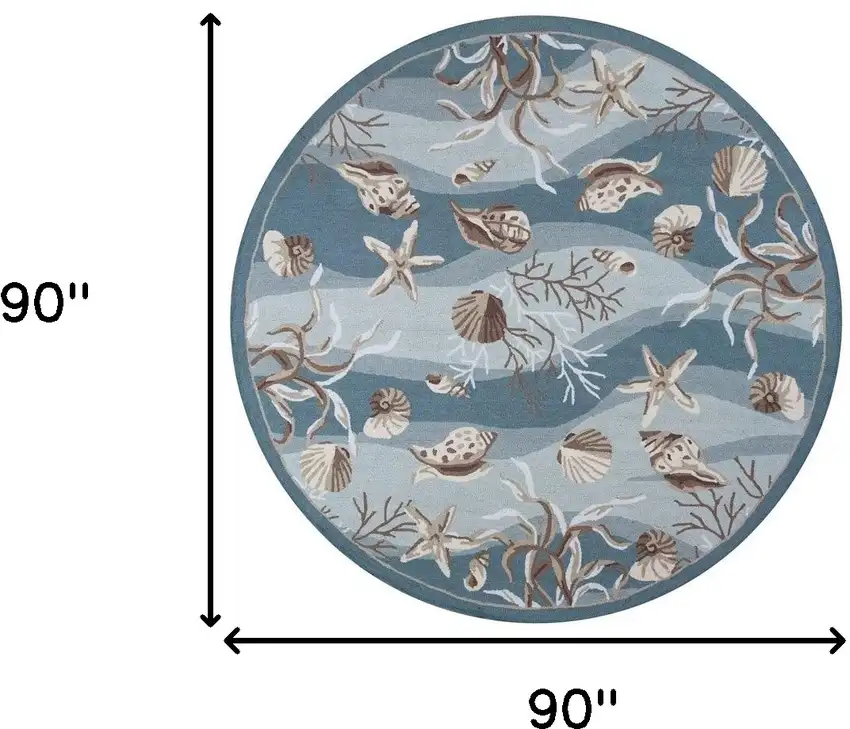 8' Blue and Beige Round Hand Tufted Area Rug Photo 3