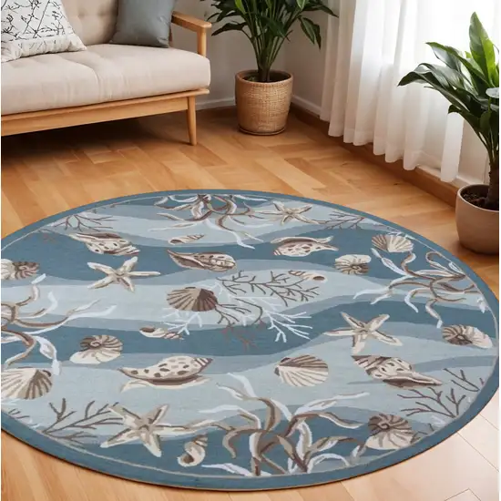 8' Beige Ivory And Brown Seashell and Coral Hand Tufted Round Rug Photo 1