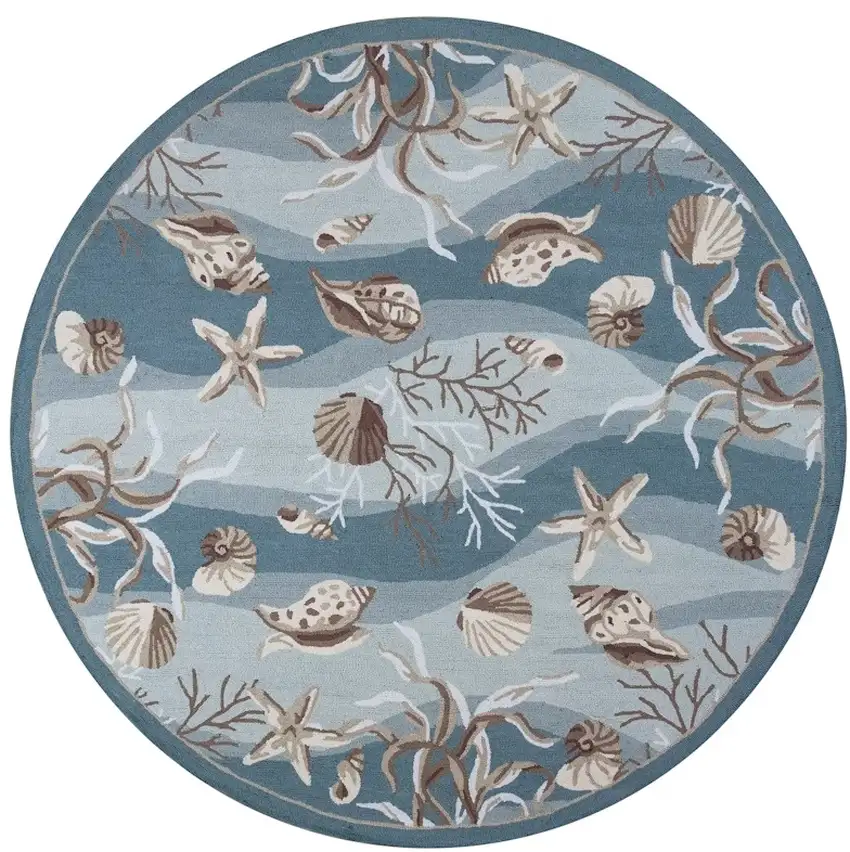 8' Blue and Beige Round Hand Tufted Area Rug Photo 2