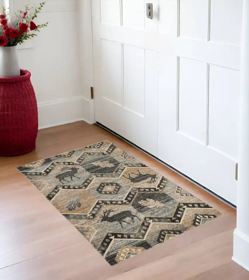Beige and Ivory Woodland Lodge Area Rug Photo 1