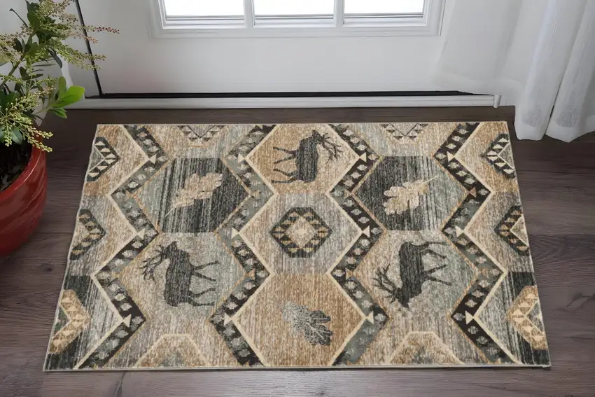 Charcoal Gray And Tan Woodland Lodge Area Rug Photo 1