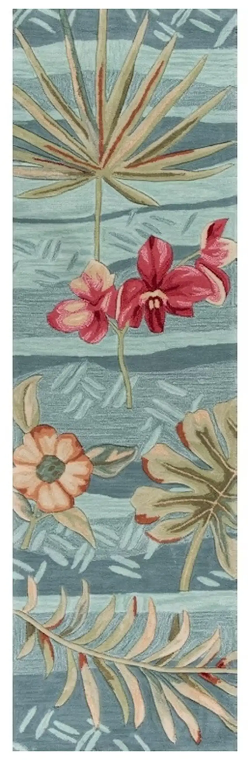 Seafoam Tropical Leaves Runner Rug Photo 2
