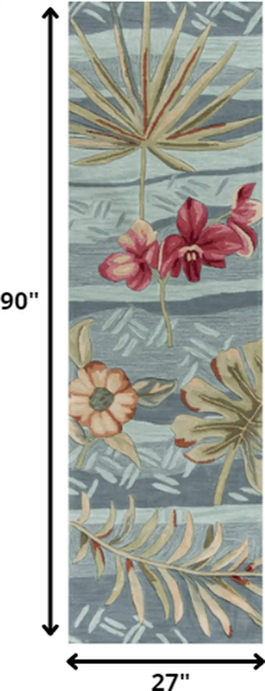 Seafoam Tropical Leaves Runner Rug Photo 1