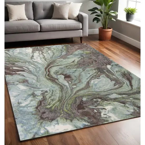 Green And Brown Abstract Area Rug Photo 1
