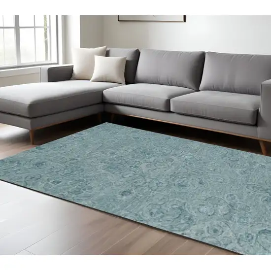Blue And Beige Wool Abstract Hand Tufted Area Rug Photo 2