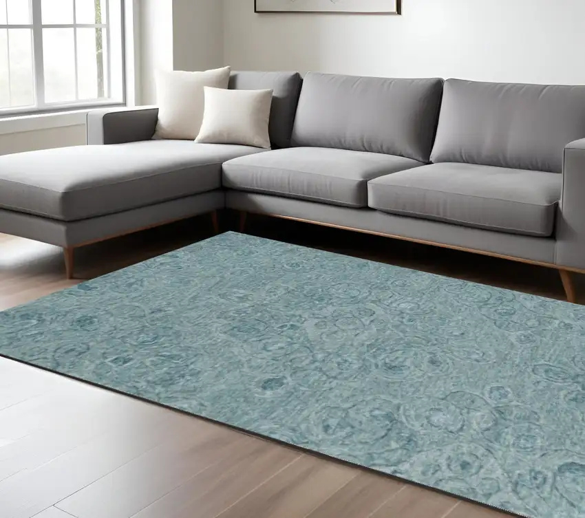 Blue And Beige Wool Abstract Hand Tufted Area Rug Photo 2
