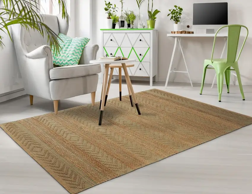 Seafoam and Tan Bohemian Striped Area Rug Photo 6