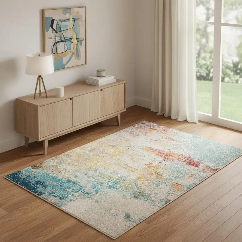 Sealife Abstract Power Loom Non Skid Area Rug Photo 1