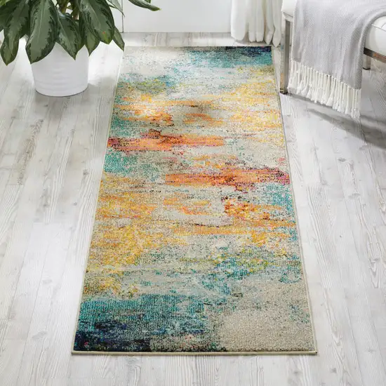 2' X 8' Sealife Abstract Power Loom Non Skid Runner Rug Photo 5