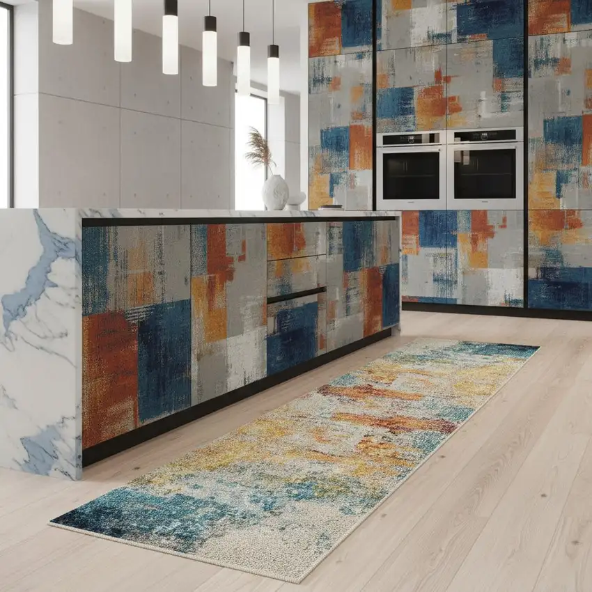 2' X 8' Sealife Abstract Power Loom Non Skid Runner Rug Photo 1