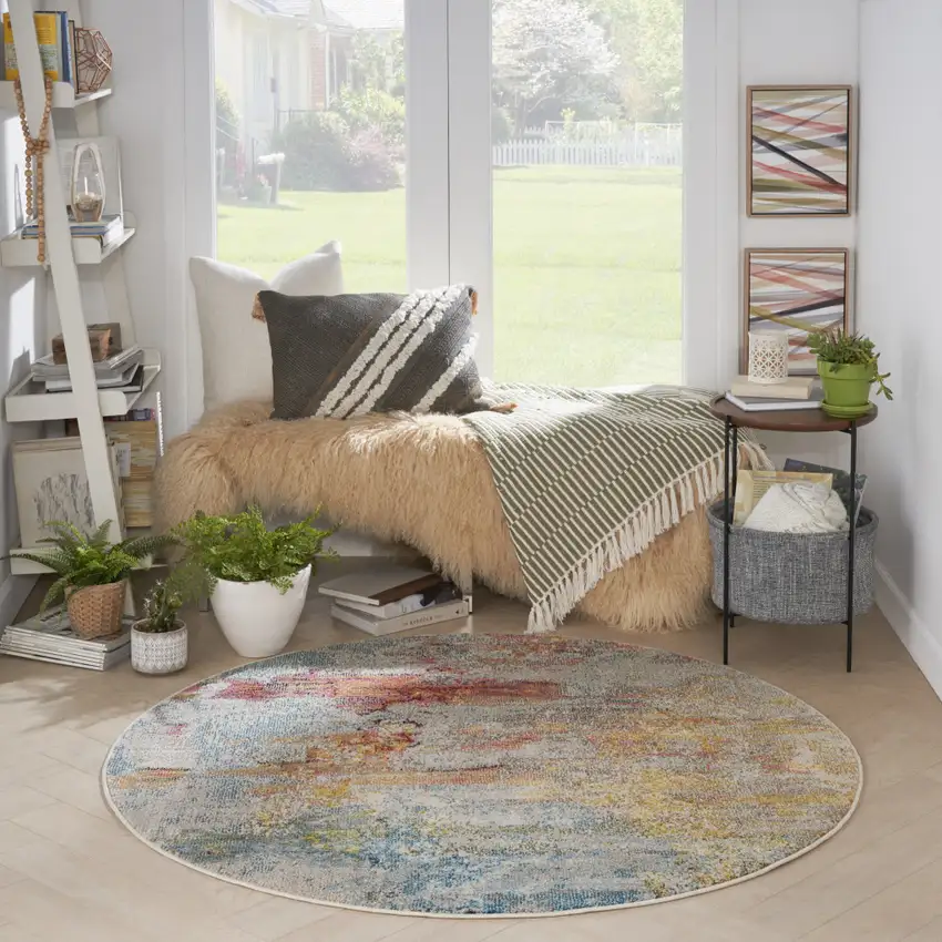 5' X 5' Sealife Round Abstract Power Loom Non Skid Area Rug Photo 6