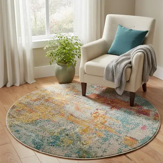 5' X 5' Sealife Round Abstract Power Loom Non Skid Area Rug Photo 1