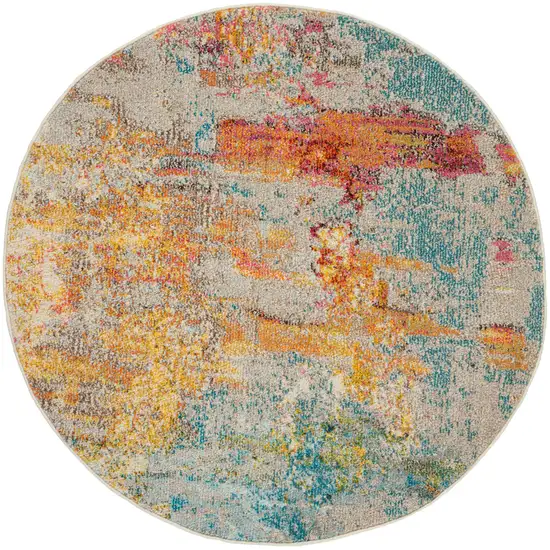 5' X 5' Sealife Round Abstract Power Loom Non Skid Area Rug Photo 4