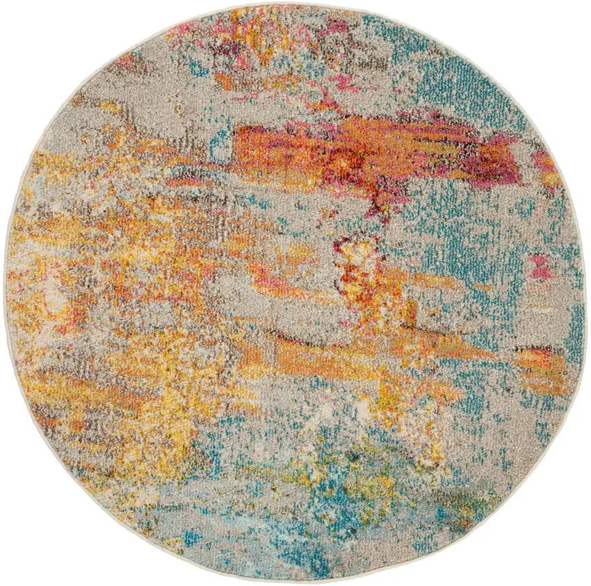 5' X 5' Sealife Round Abstract Power Loom Non Skid Area Rug Photo 4