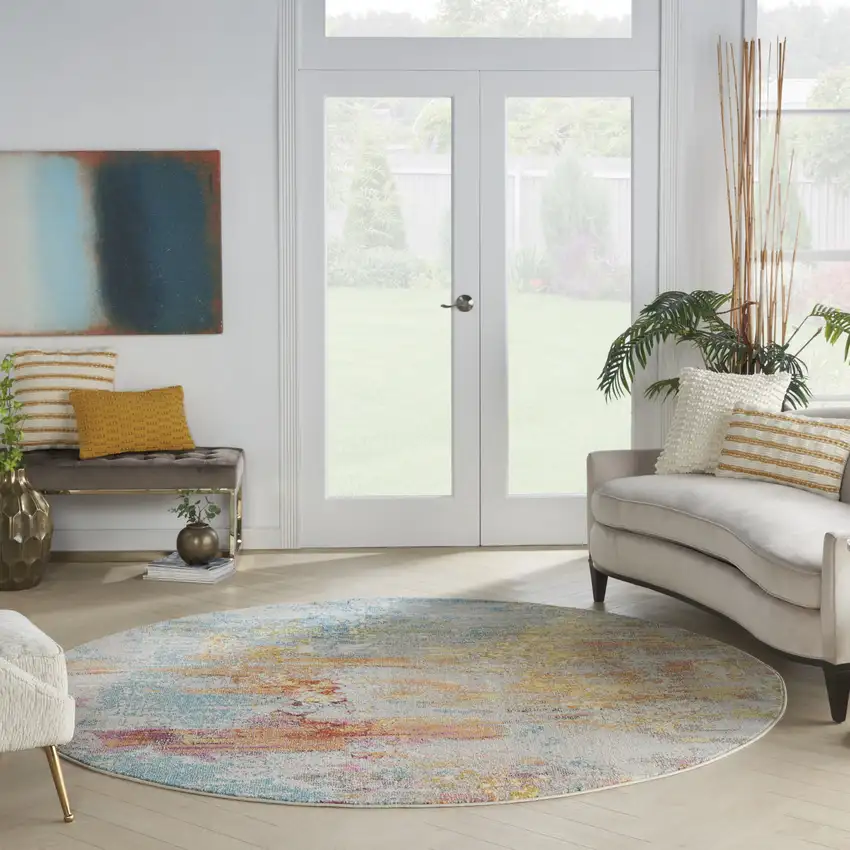 8' X 8' Sealife Round Abstract Power Loom Non Skid Area Rug Photo 6