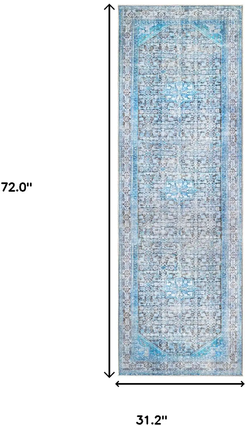 Shades Of Azure Oriental Medallion Resistant Runner Rug Photo 7