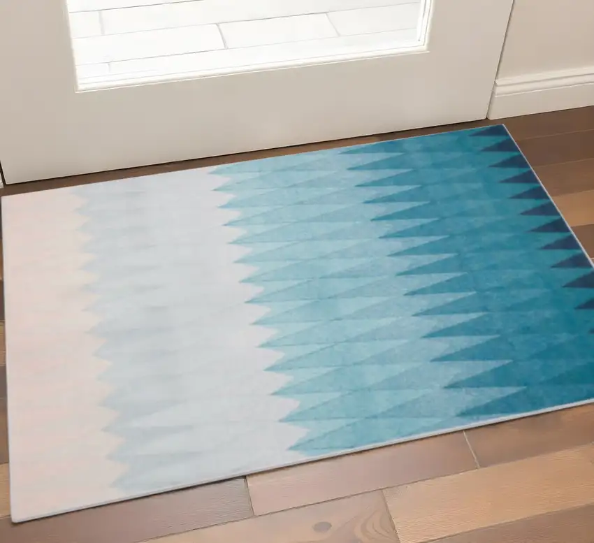 Shades Of Blue Geometric Non Skid Area Rug Photo 1