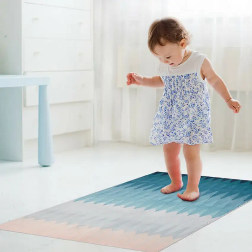 Shades Of Blue Geometric Non Skid Area Rug Photo 1