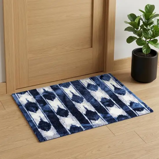 Shades of Blue Abstract Stripes Washable Floor Mat Photo 1