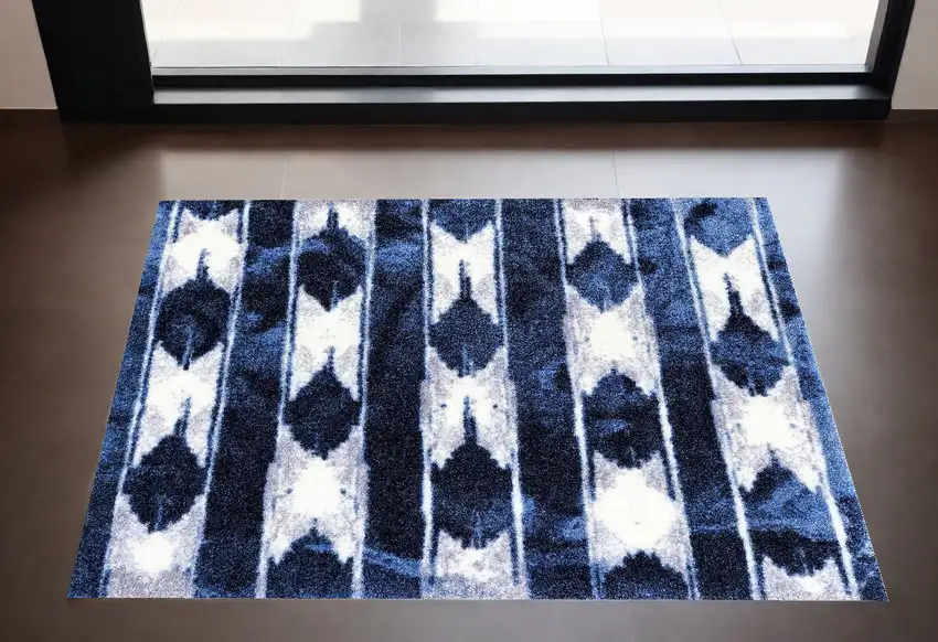 Shades of Blue Abstract Stripes Washable Floor Mat Photo 1