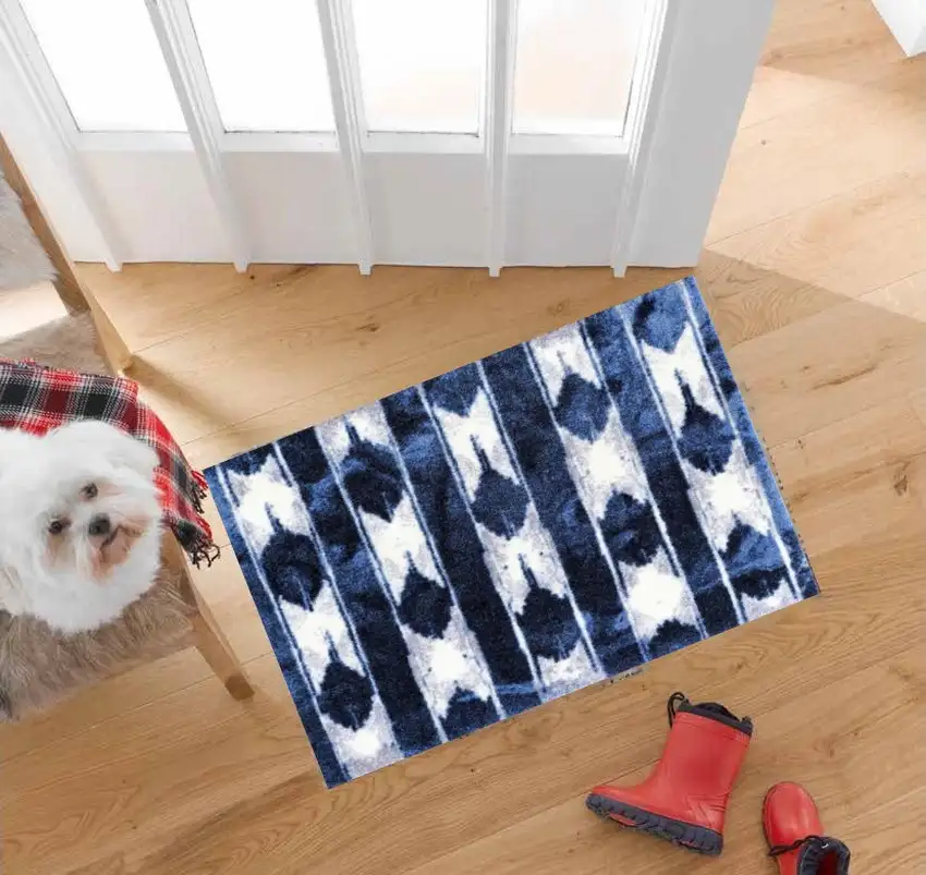 Shades of Blue Abstract Stripes Washable Floor Mat Photo 5