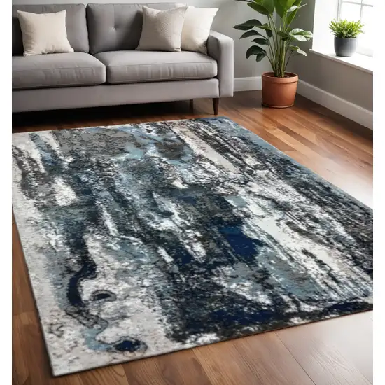 Shades of Blue and Gray Abstract Marble Area Rug Photo 1