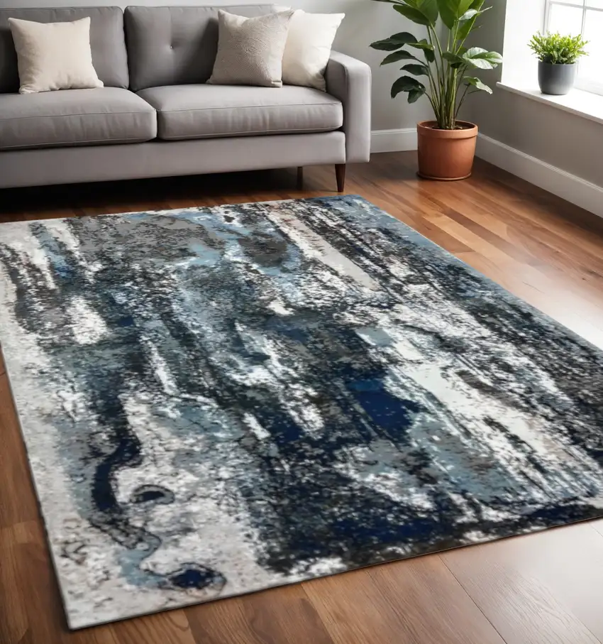 Shades of Blue and Gray Abstract Marble Area Rug Photo 1