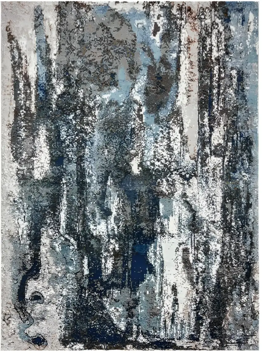 Shades of Blue and Gray Abstract Marble Area Rug Photo 2