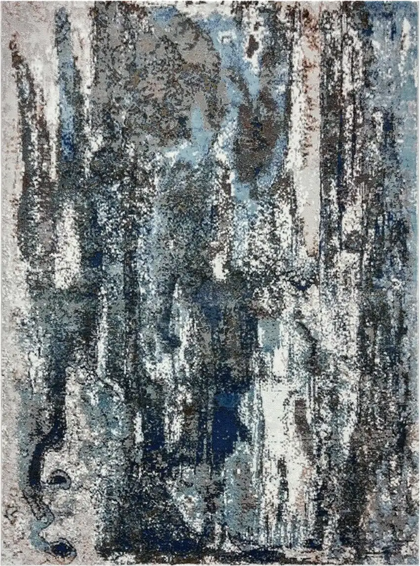 Shades of Blue and Gray Abstract Marble Area Rug Photo 2