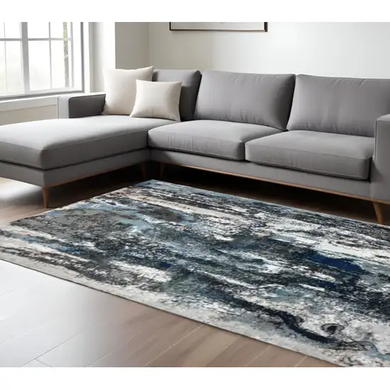 Shades of Blue and Gray Abstract Marble Area Rug Photo 1