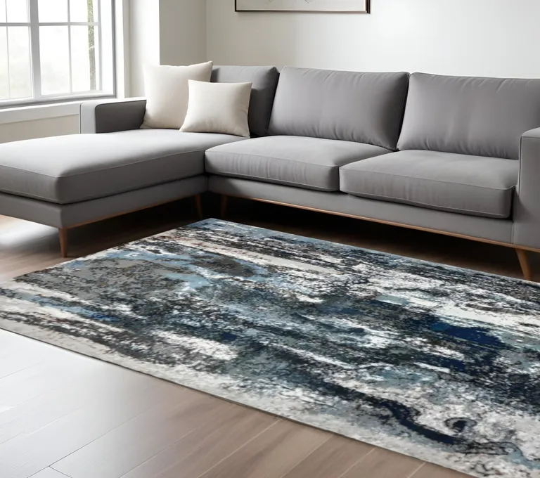 Shades of Blue and Gray Abstract Marble Area Rug Photo 1