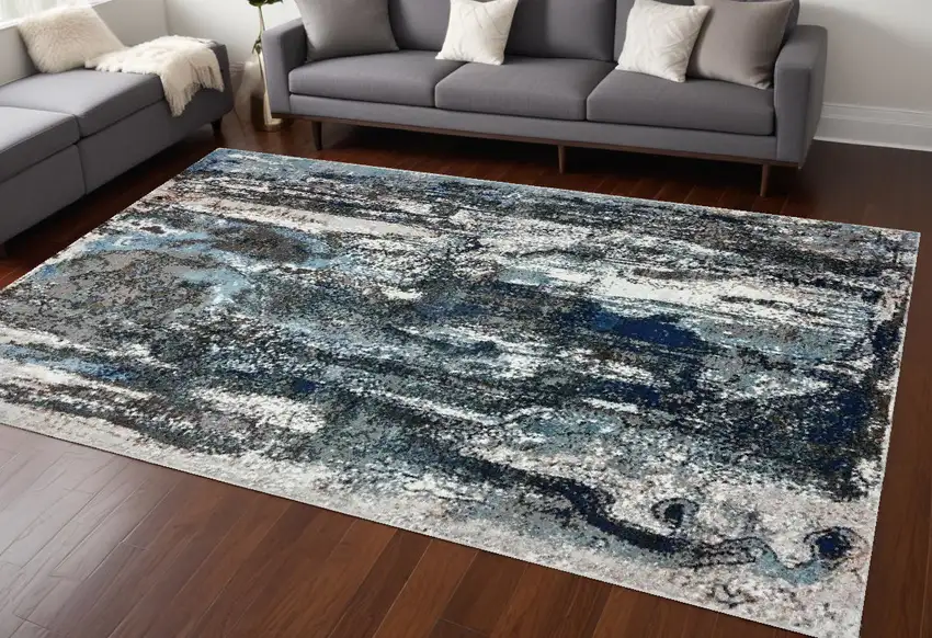 Shades of Blue and Gray Abstract Marble Area Rug Photo 1
