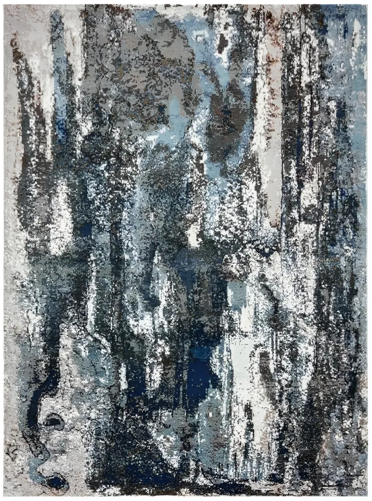Shades of Blue and Gray Abstract Marble Area Rug Photo 4