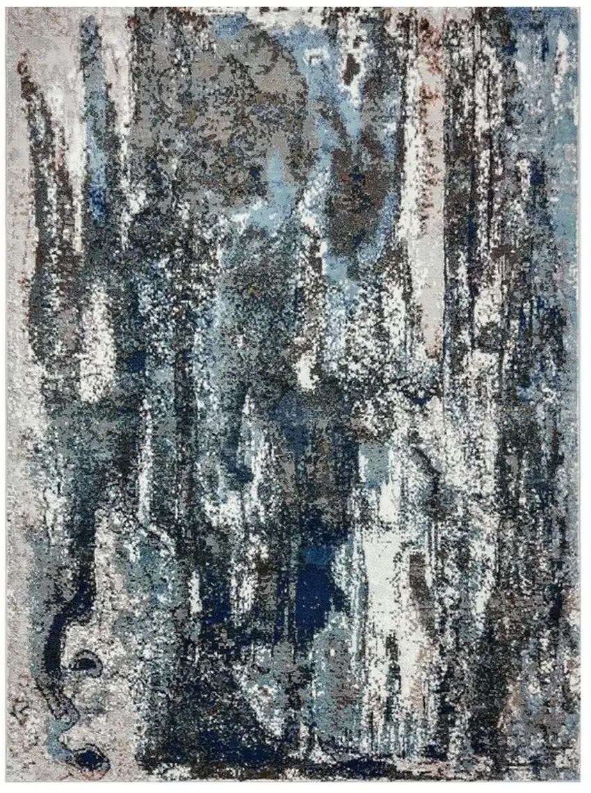 Shades of Blue and Gray Abstract Marble Area Rug Photo 2