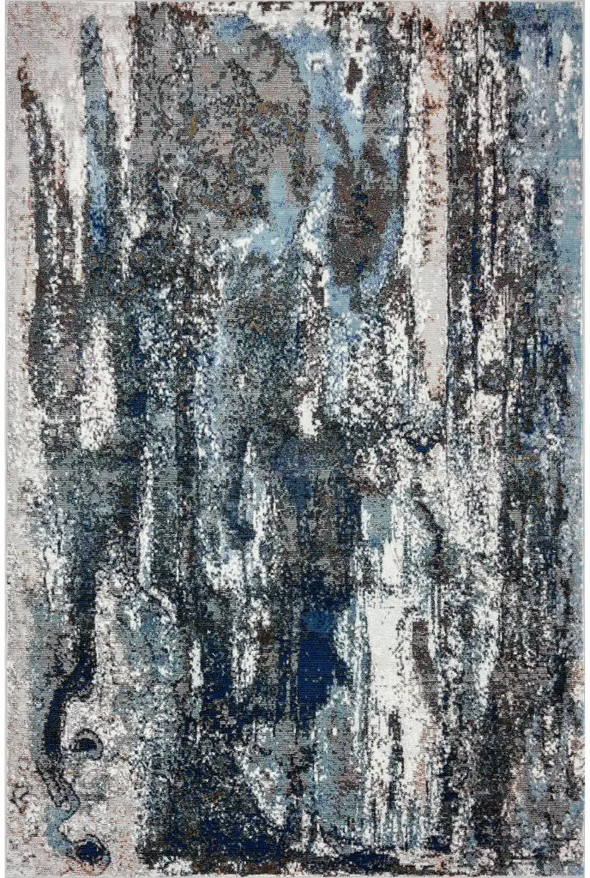 Shades of Blue and Gray Abstract Marble Area Rug Photo 8