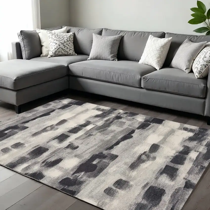 Gray Black And Ivory Abstract Area Rug Photo 1