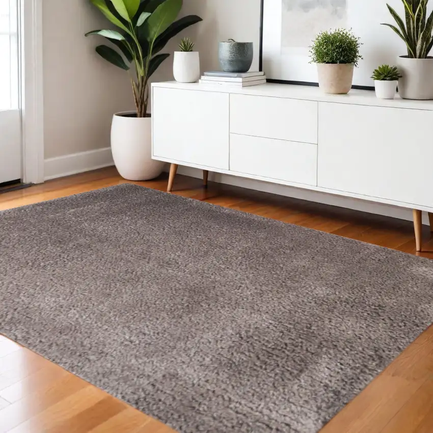 Taupe Shag Handmade Area Rug Photo 1