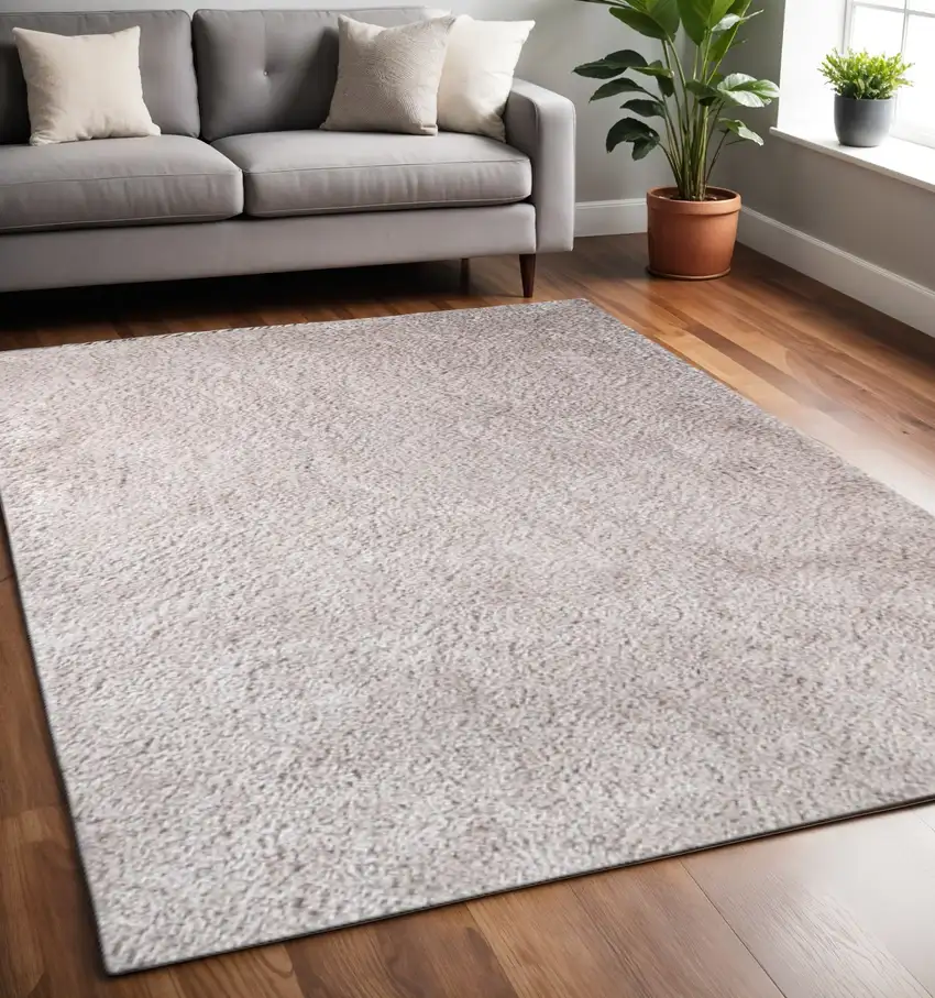 Beige Shag Handmade Area Rug Photo 1